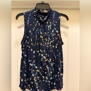 Banana Republic Navy Floral Sleeveless Blouse